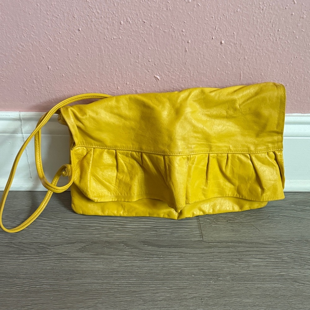 Vintage Yellow Genuine Leather Crossbody Bag